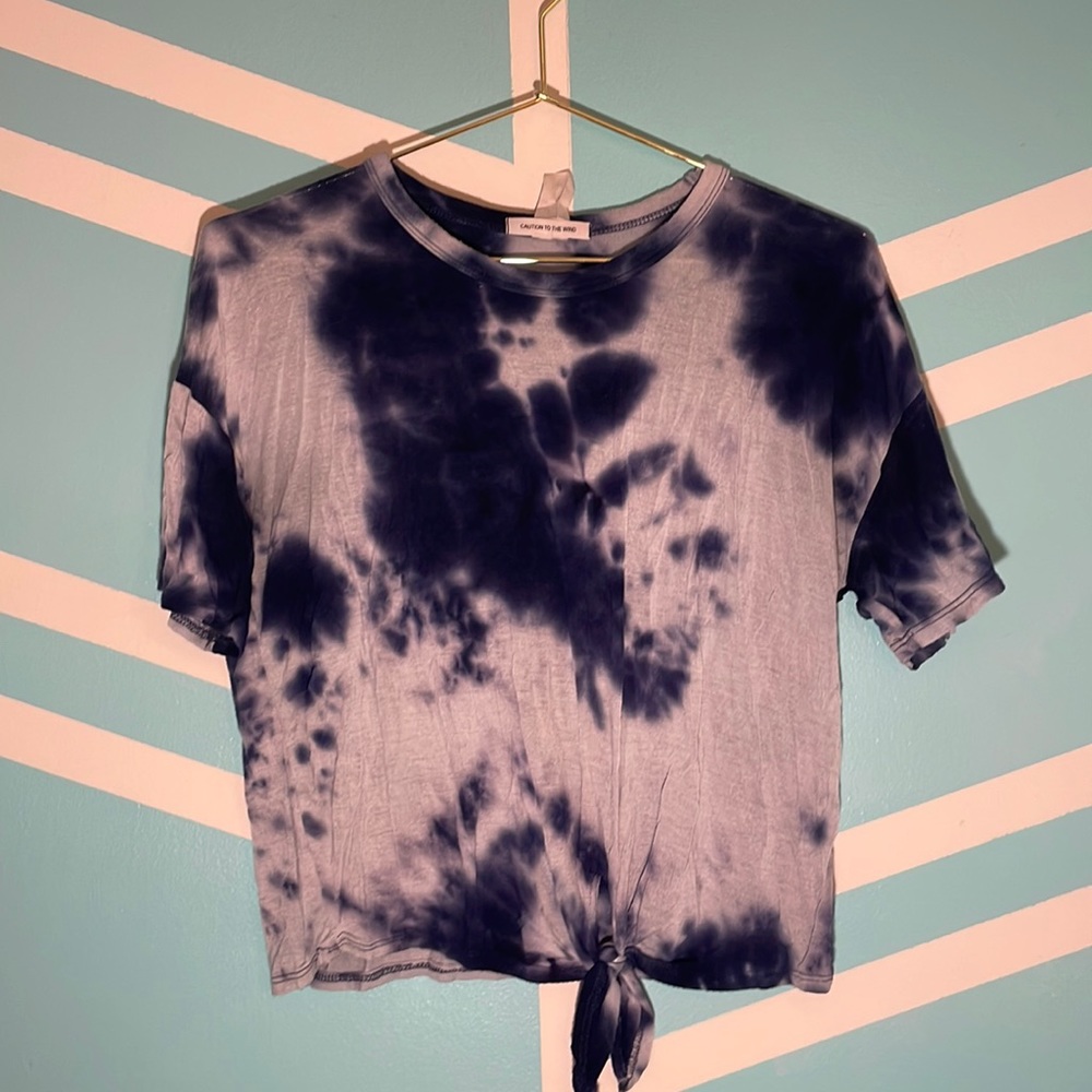 Caution to the Wind blue tie-dye cropped t-shirt with tie detail
